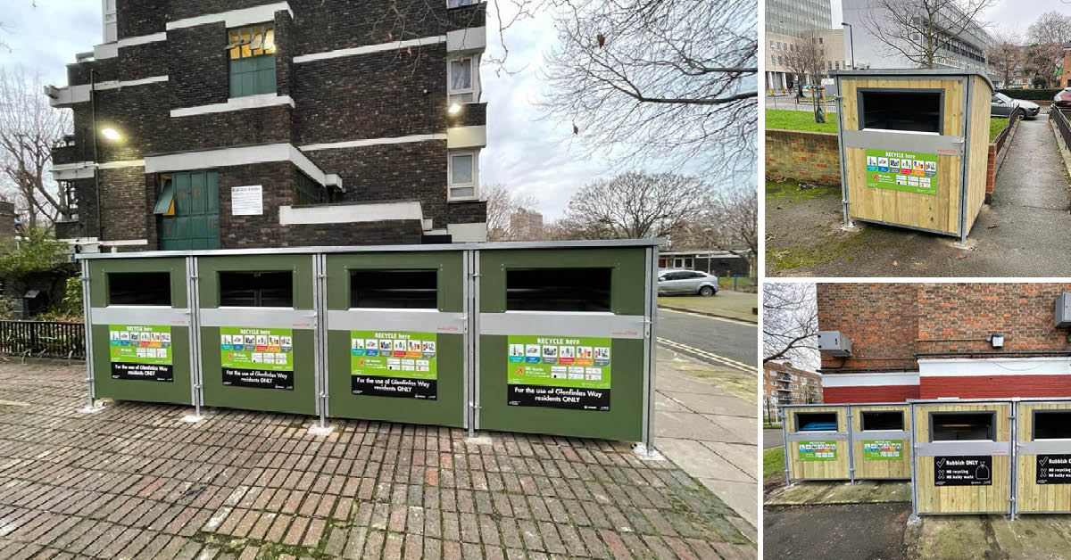metroSTOR's tweet photo. ForestPanel and Firenze metroSTOR PBM units have been specified by @lb_southwark on their Great Estates Programme and the new units are looking very neat in the January gloom! #binstorage #waste #recycling https://t.co/BjIjkpKKUB