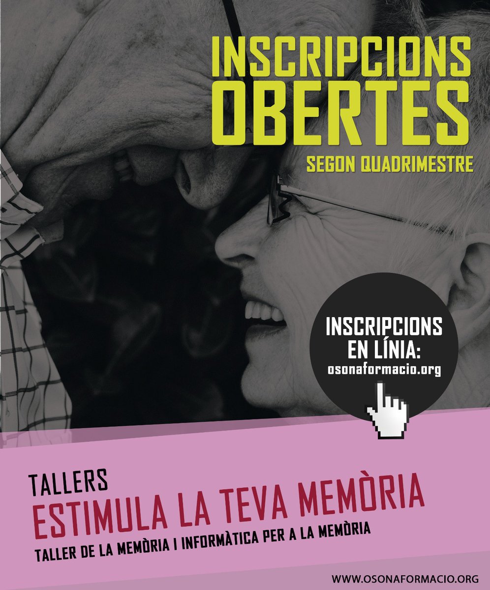 EPACentelles's tweet photo. ❗❗INSCRIPCIONS OBERTES❗❗ ️DEL 10 AL 21 DE GENER!

Compleix el teu propòsit d’any nou posant-te al dia amb les TIC! A més, aprofita les EINES TIC per treballar la PÈRDUA de MEMÒRIA o també estimular-la amb el nostre Taller de Memòria!

#epacentelles #fadults

📞93 881 38 80 https://t.co/2BLOKbAmBC