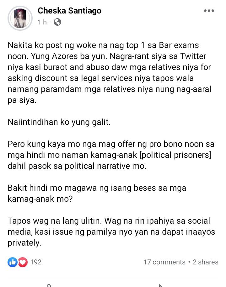 MaeDianeAzores's tweet photo. Una, di ako galit when I posted that. Bawal na ako mag-rant sa sarili kong account?
Pangalawa, do you even know the context? Makacomment ka naman akala mo alam mo buong kwento. It’s also despicable na kinompare mo pa talaga sa mga political prisoners. https://t.co/4CPpcJzMWq