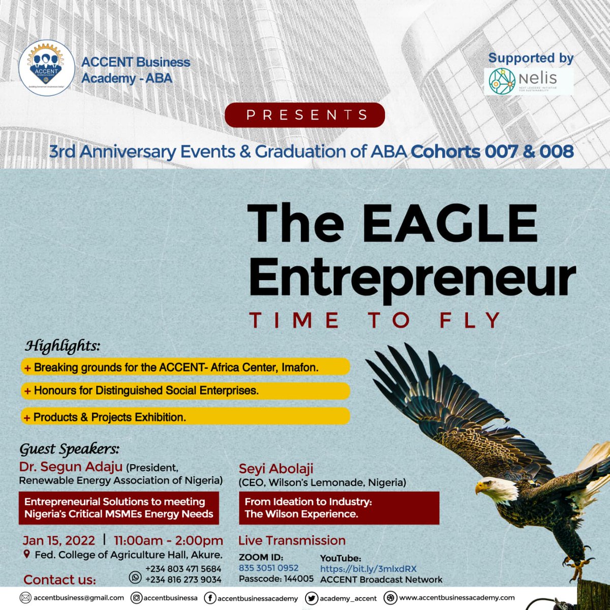 academy_accent's tweet photo. ACCENT Business Academy would be having the 3rd Anniversary and Cohort 7&amp;8  Graduation on saturday on the 15th of January, 2022. 
A beautiful line-up of events is being put together to take the day a memorable one, you are specially invited ✨🌟💃🍾. https://t.co/tXQebbnPjN