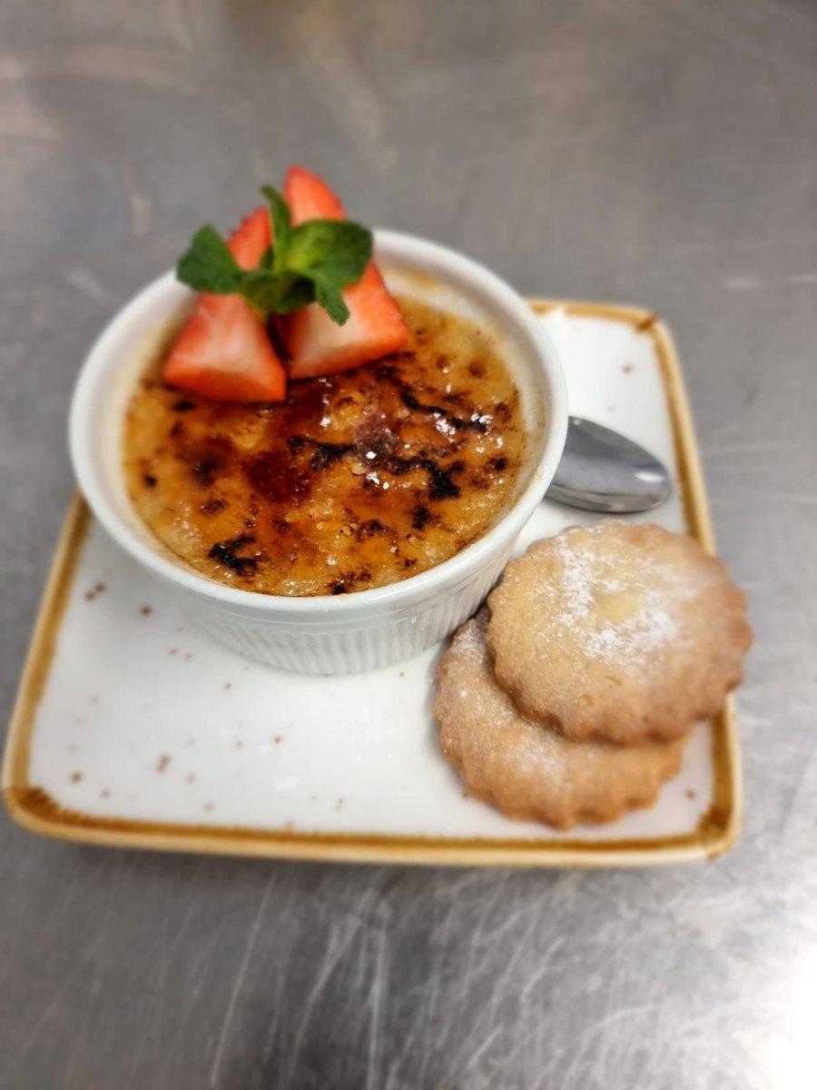 the_grey_mare_'s tweet photo. Come and try our homemade espresso creme brûlée with sable biscuits 💛💛 #delicousdesserts #homemadefood #locallysourcedfood #supportlocal #greathospitality #tablewithaview https://t.co/z81HQhUpA4