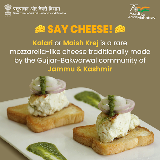 Dept_of_AHD's tweet photo. An intrinsic part of Jammu &amp; Kashmiri cuisine, Kalari is traditionally made from raw, full-fat milk, churned vigorously in an iron pot! 🧀

#AmritMahotsav #DairyIndia #Dairy #Cheese
#SoCheesy https://t.co/C9O53WNCyW