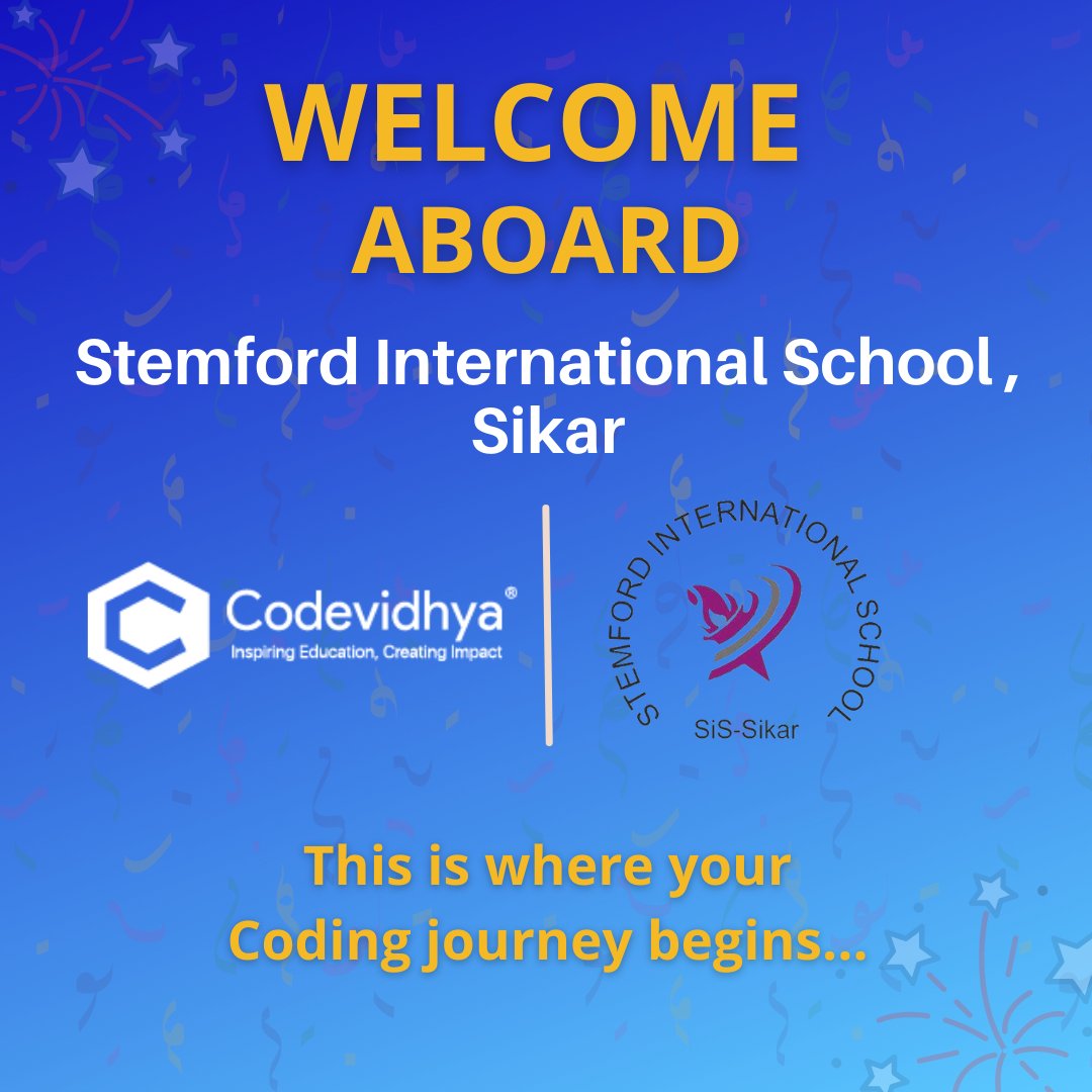codevidhya's tweet image. Cheers to the new beginning!
We are delighted to collaborate with Stemford International School, Sikar and BR Birla Public School, Jodhpur. Awaiting great experiences ahead.
Coding is the future & the future is at Codevidhya!
#codingforkids #schoolcoding #codevidhya #codingisfun