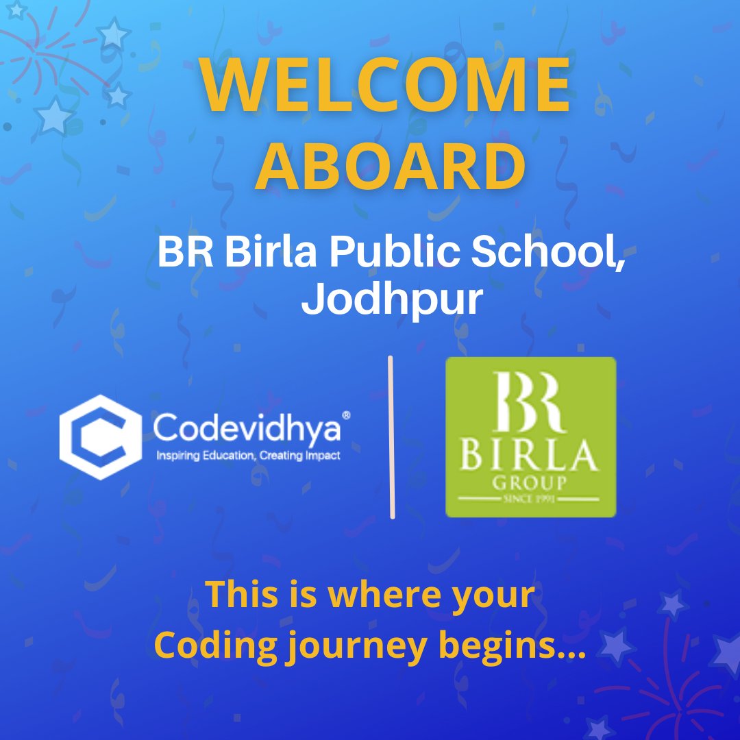codevidhya's tweet image. Cheers to the new beginning!
We are delighted to collaborate with Stemford International School, Sikar and BR Birla Public School, Jodhpur. Awaiting great experiences ahead.
Coding is the future & the future is at Codevidhya!
#codingforkids #schoolcoding #codevidhya #codingisfun