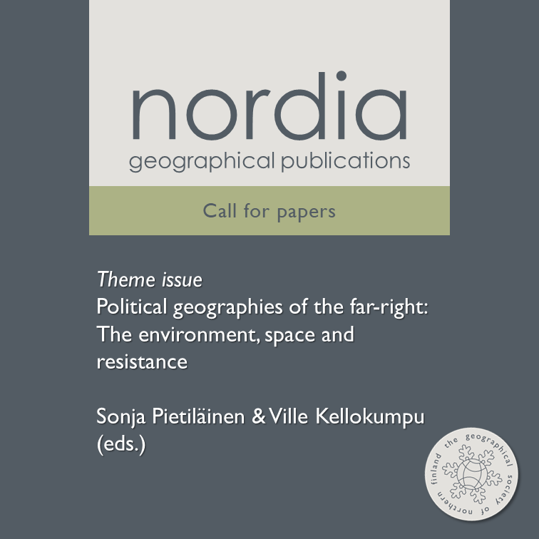 nordiageography's tweet photo. An open Call for Papers in NGP:

Edited by @PieSonja and @spatial_politiq.

The theme issue encourages contributors to explore the intersection of the far-right and the environment through a spatial and geographical lens.

Full call in the link -> https://t.co/ay1muHEQ19 https://t.co/yMSDH6zKx8