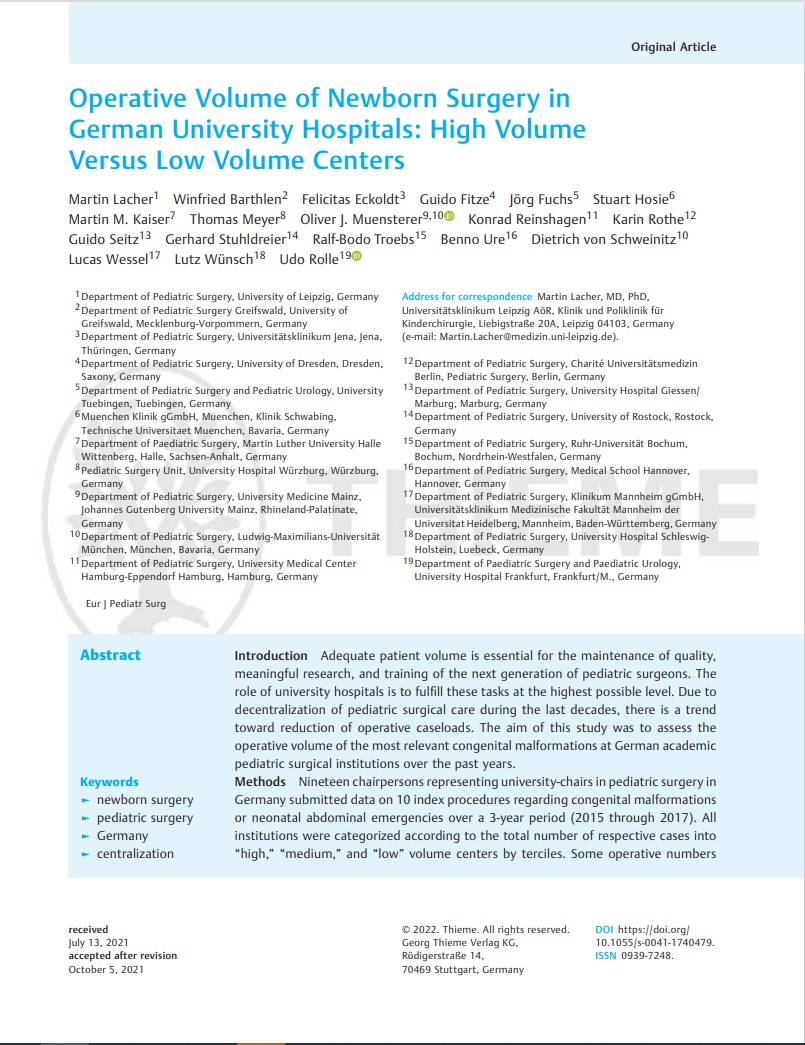 martin_lacher's tweet photo. Lack of centralization of pediatric surgery in Germany: Operative Volume of Newborn Surgery in German University Hospitals: High Volume Versus Low Volume Centers. https://t.co/y0lydQk09S #some4pedsurg #ejps #thieme #dgkch #dgch https://t.co/lH7QDycSUs