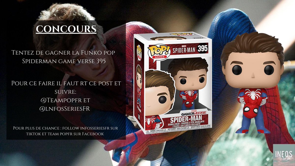 lnfosSeriesFR's tweet photo. #CONCOURS Tentez de gagner la pop Spiderman gameverse 395

Pour participer : RT ce Tweet et follow @TeamPopFr &amp; 
@lnfosSeriesFR
(Plus de chance en nous suivant sur tiktok et team pop fr sur Facebook)

Tirage au sort : 23 janvier 2022

Bonne chance à tous ! https://t.co/eY1jZxynmY