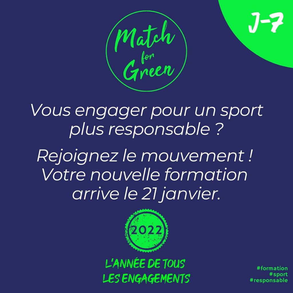MatchForGreen's tweet photo. 🚨 J-7 avant l'annonce de la nouvelle formation Match For Green !

Vous souhaitez vous engager pour une sport plus responsable et rejoindre une communauté ?

Soyez prêts à rejoindre le mouvement ♻️👐
Rendez-vous le 21 Janvier ! https://t.co/QOjPENLBhf