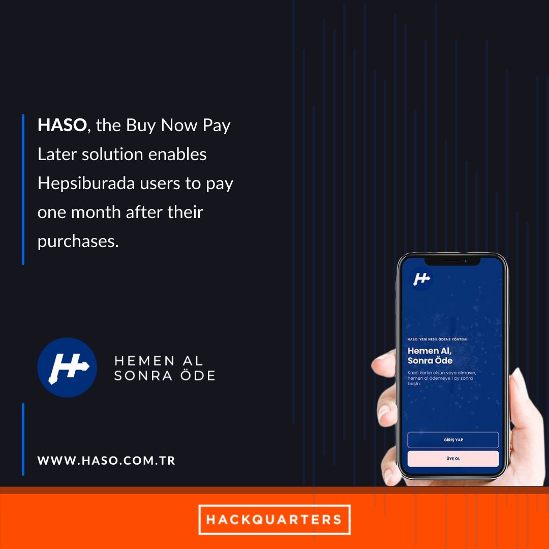 hackquarters's tweet image. We have good news from, HASO our alumni from the #visainnovationprogram !
HASO cooperated with @hepsiburada .
The Buy Now Pay Later solution enables Hepsiburada users to pay one month after their purchases.
Congrats @hemenalsonraode

#hackquarters
