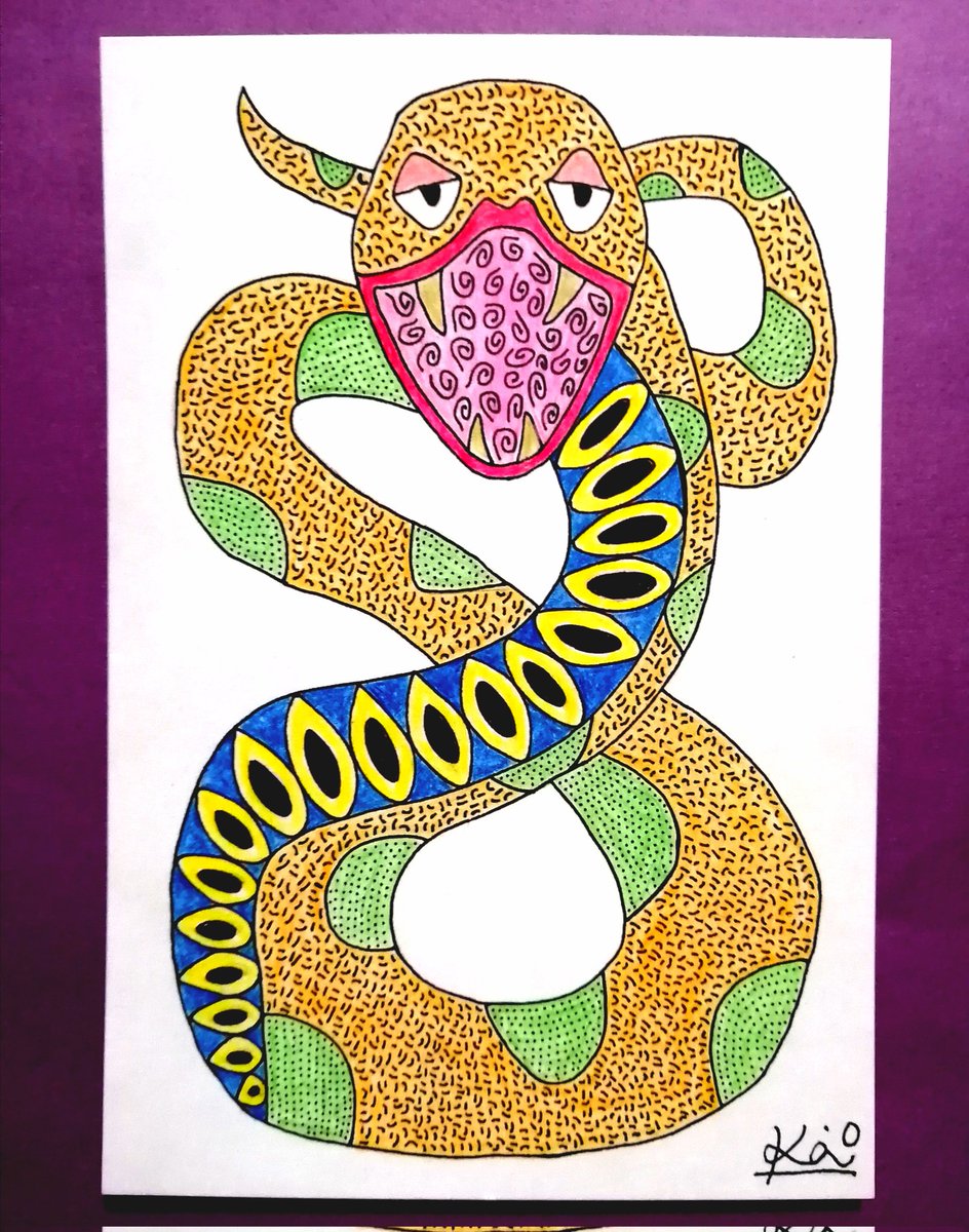 「今日は蛇のイラスト描いてみました。細密画を始めてまだ1ヶ月ですが、徐々にコツがつ」|ken1(ケンイチ)のイラスト