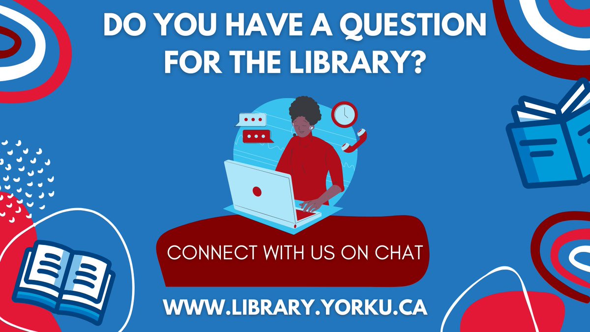 yorkulibraries's tweet photo. Have questions about accessing the library or need help finding a book? Connect with us on chat! We're here to help answer your library questions. https://t.co/ZeiR8lTqlX
#YorkU #YorkUniversityLibraries #YorkUStudents #ResearchHelp https://t.co/w1ieTz9j6l