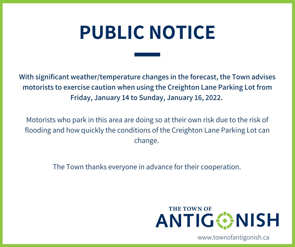 Town of Antigonish on Twitter "Public Notice With significant weather/temperature changes in