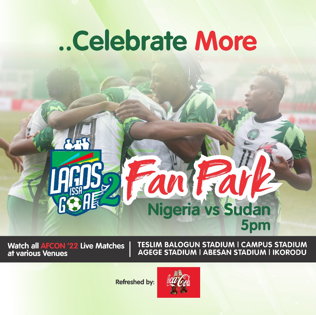 official_micolo's tweet photo. The Super Eagles next #AFCON2021 Group game will be against Sudan ๐ธ๐ฉ tomorrow at 5pm.
Watch with other Football lovers at any of our @CocaCola Fan Park centers across Lagos with a refreshing bottle & lots of side attractions.
#RealWonder
#lagosissagoal
#AFCON2021 https://t.co/8SHA1FErbS