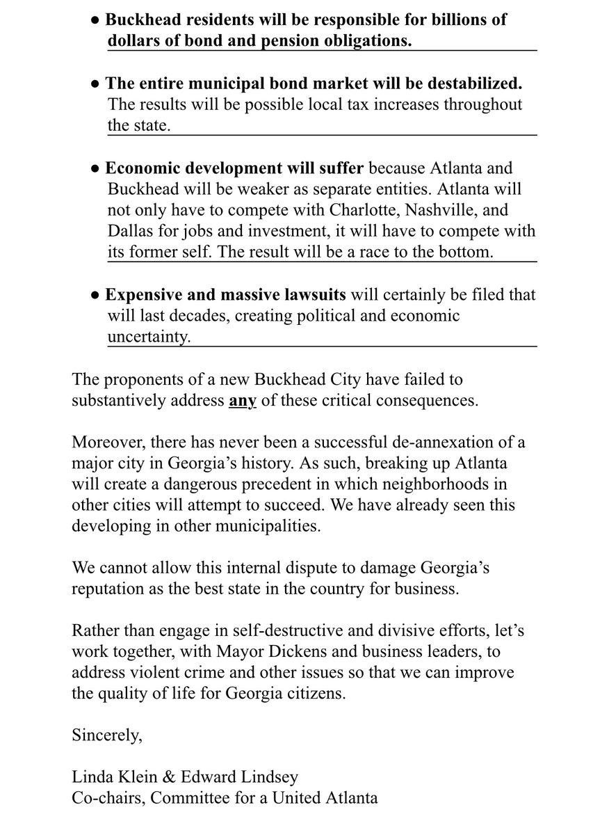 Letters from United Atlanta opposing Buckhead City, signed by about 500 Atlanta civic leaders and residents, being delivered today to every member of the state House &amp; Senate. #gapol