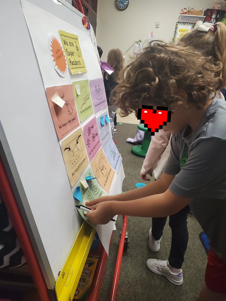 LauraCano79's tweet photo. Avid Readers reflecting on their reading powers even in kinder! Yellow sticky=our strength, Blue sticky=what we need to work on. @LizGoodman1 @WilchesterSBISD https://t.co/4yKdAqU9oE