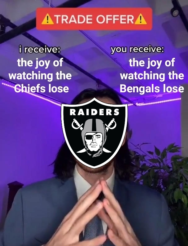 YinzUp's tweet photo. Raiders fans have a trade proposal. 🤜💥🤛 https://t.co/L2awrMzxpX