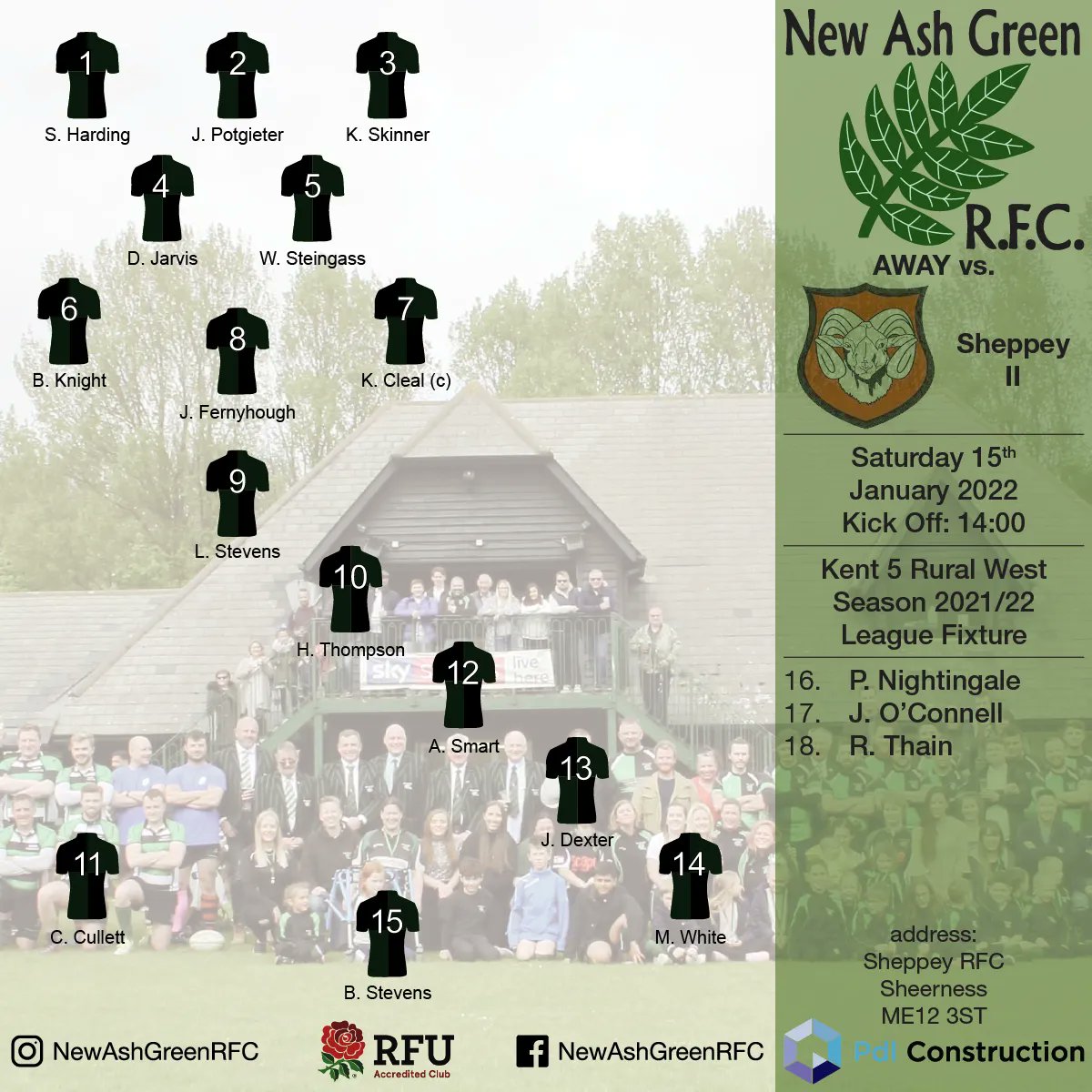 TEAM ANNOUNCEMENT 📢
@nagrfc are away to @SheppeyRFC_1892 tomorrow, 2pm kick off at their ground. Travel save and support the team!

#NAGrfc #greenarmy #rugbyunion