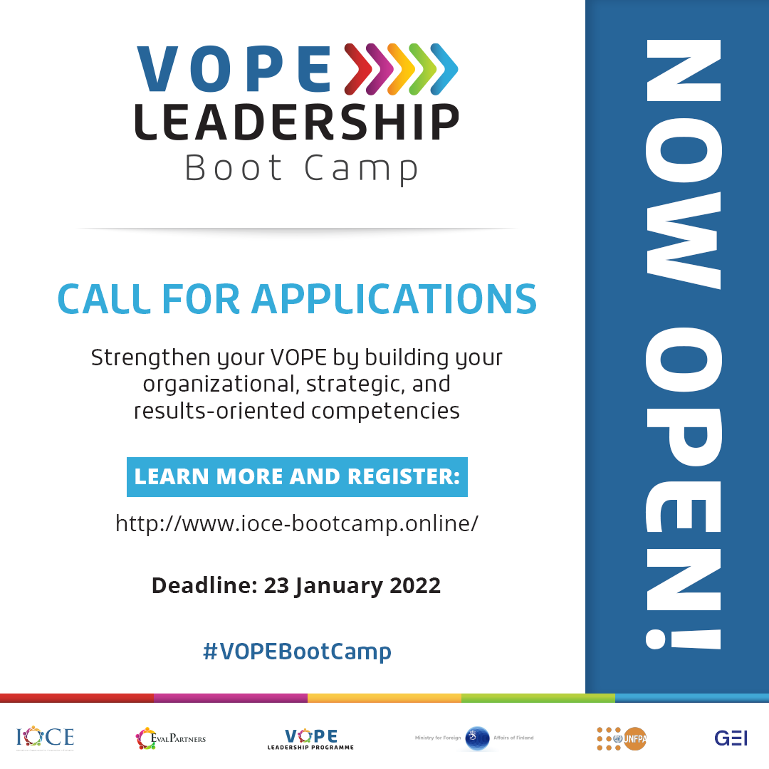 IOCE_eval's tweet photo. CAN´T MISS THIS FREE OPPORTUNITY‼️ Strengthening VOPEs at a🌎 level is crucial to ensure that #NobodyIsLeftBehind. Join the #VOPEBootCamp and find out how you can be part of the change.
🗓️ Registration deadline: January 23, 2022
📄 Call for applications👉 https://t.co/ouQxQXpY06 https://t.co/kvzF2MeLPG