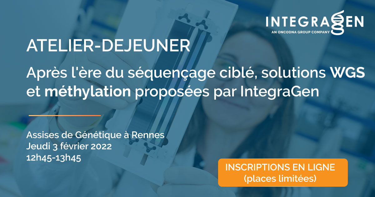 L'Atelier-Déjeuner que nous organisons à l'occasion des #assisesgenetique à Rennes est bel et bien maintenu en présentiel. Les inscriptions restent ouvertes jusqu'au 19 janvier, dépêchez-vous! integragen.com/fr/actualites-… 
#methylation #wgs