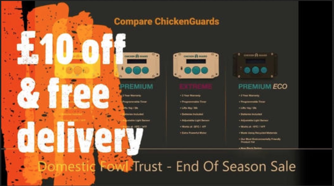 ChickenGuard door units.
£10 off per unit, with free UK delivery to any UK address served by Royal Mail standard delivery. Time limited offer while stocks last. T&amp;C's apply. See our website for more details. domesticfowltrust.co.uk/chicken-house/…