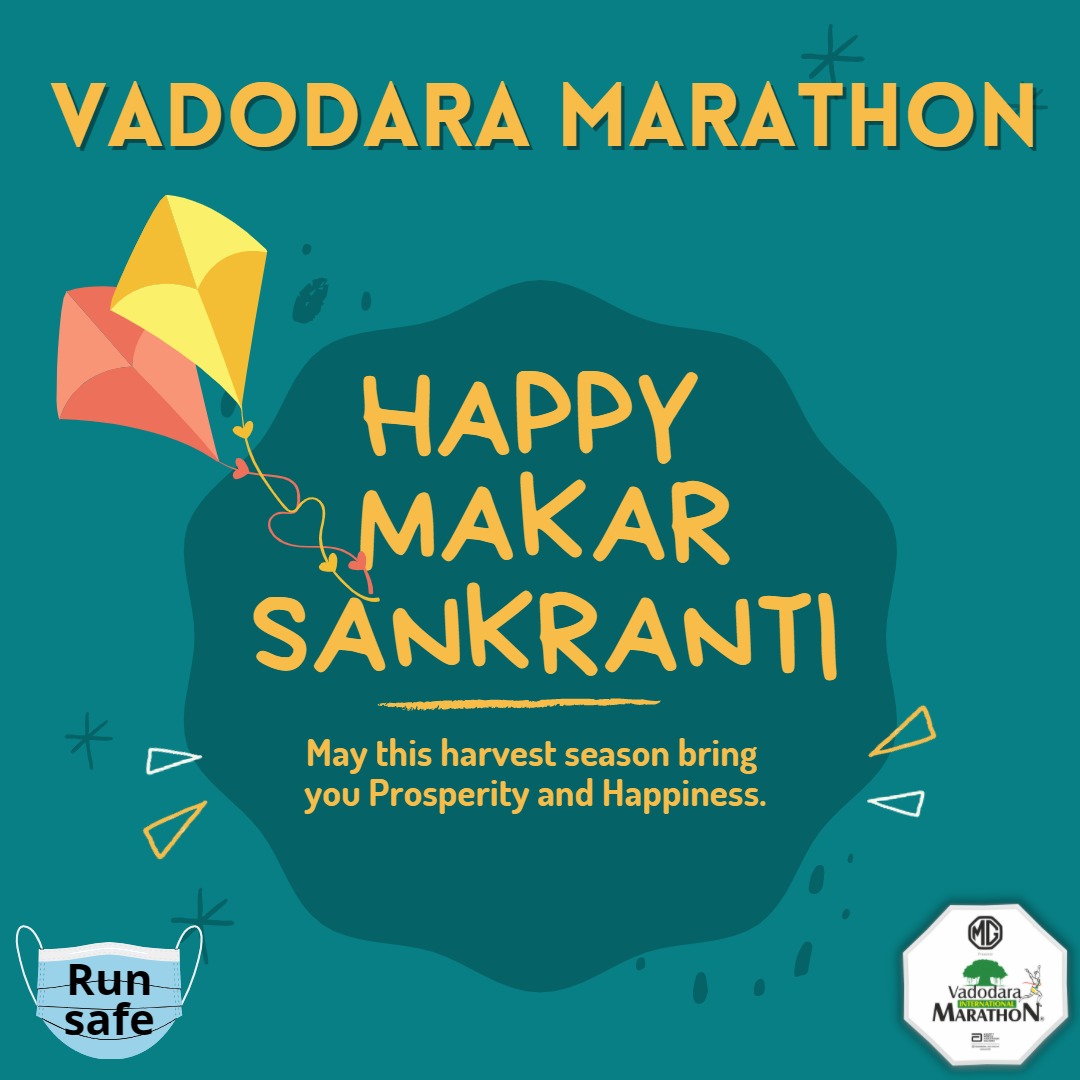 VMIndia's tweet image. The team of Vadodara Marathon wishes you a very Happy and Prosperous Makar Sankranti !

Meanwhile, make running a habit for a fitter, longer life. Register for the MileBank to collect your health miles at VadodaraMarathon.com 

#RunSafe #RunSolo #Runforyourself