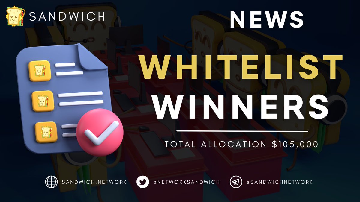 The official Whitelisted Private Sale Contest is closed! 🙌

Over 125,000 participants! 📈👨‍👨‍👦‍👦

Check the Sandwich Network Announcements channel to see when the winners will be announced! 👏

t.me/SandwichNetwor…
