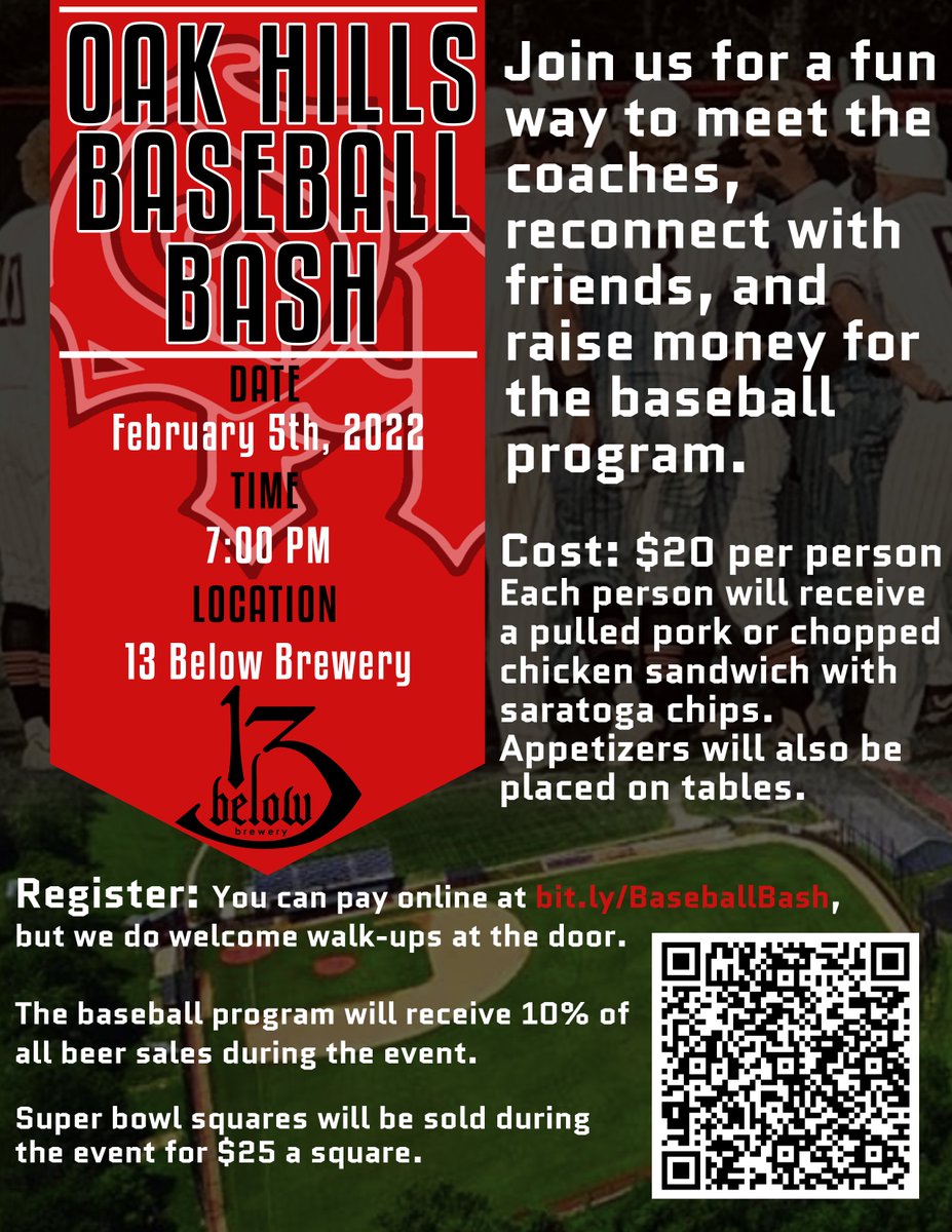WeAreOakHills's tweet photo. Want to support @OakHillsBSB, meet the new coaching staff, reconnect with friends!? Then come out to the Oak Hills Baseball Bash on February 5th! Presale tickets can be bought at the link below and walk-ups are welcome, as well. 

https://t.co/mvroKHzgqq

@OHLSD https://t.co/FbicSp0UzO