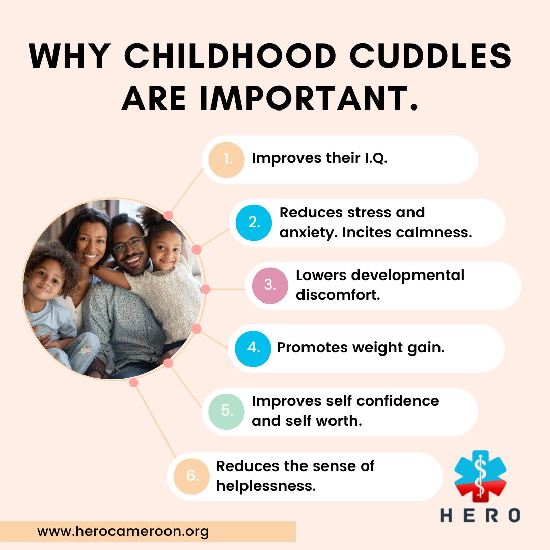The common belief that too much affection spoils children is #FakeNews! 
Here’s how cuddling plays an essential role in a child's growth and development…

#FridayFactCheck
#HEROCameroon