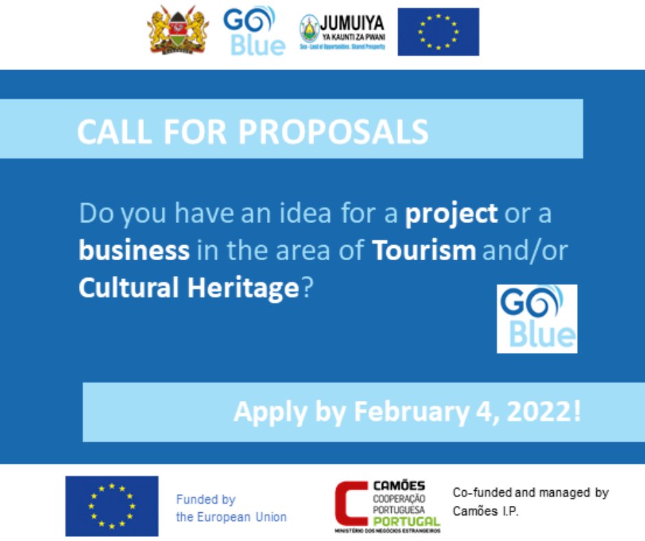 EUinKenya's tweet photo. 📢𝑪𝑳𝑶𝑺𝑰𝑵𝑮 𝑺𝑶𝑶𝑵!
The Go Blue Call for Proposals for the Development of Tourism and Cultural Heritage sectors in Kenya´s Coastal Counties is closing on the 4th of February 2022.
🔗https://t.co/wF0TYi9Lrh or 🔗https://t.co/vAomSkxGAa
@camoes_ip #GoBlueKE https://t.co/RrPXWfxCNl