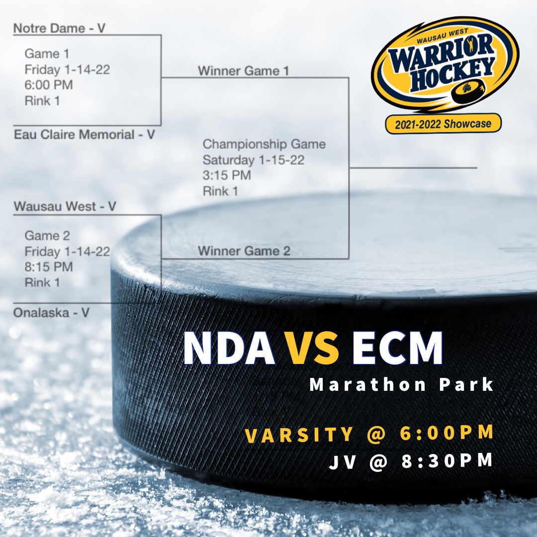 WW_Hockey's tweet photo. 🚨GAME DAY!!!!! Tonight we host Onalaska, @ndahockey and @ecmboyshockey for night 1 of the 2022 Warrior Showcase at Marathon Park! #wiaahockey @WarriorsAthDept #WWHOCKEY VS Onalaska @ 8:15PM https://t.co/j3JWaDa0et