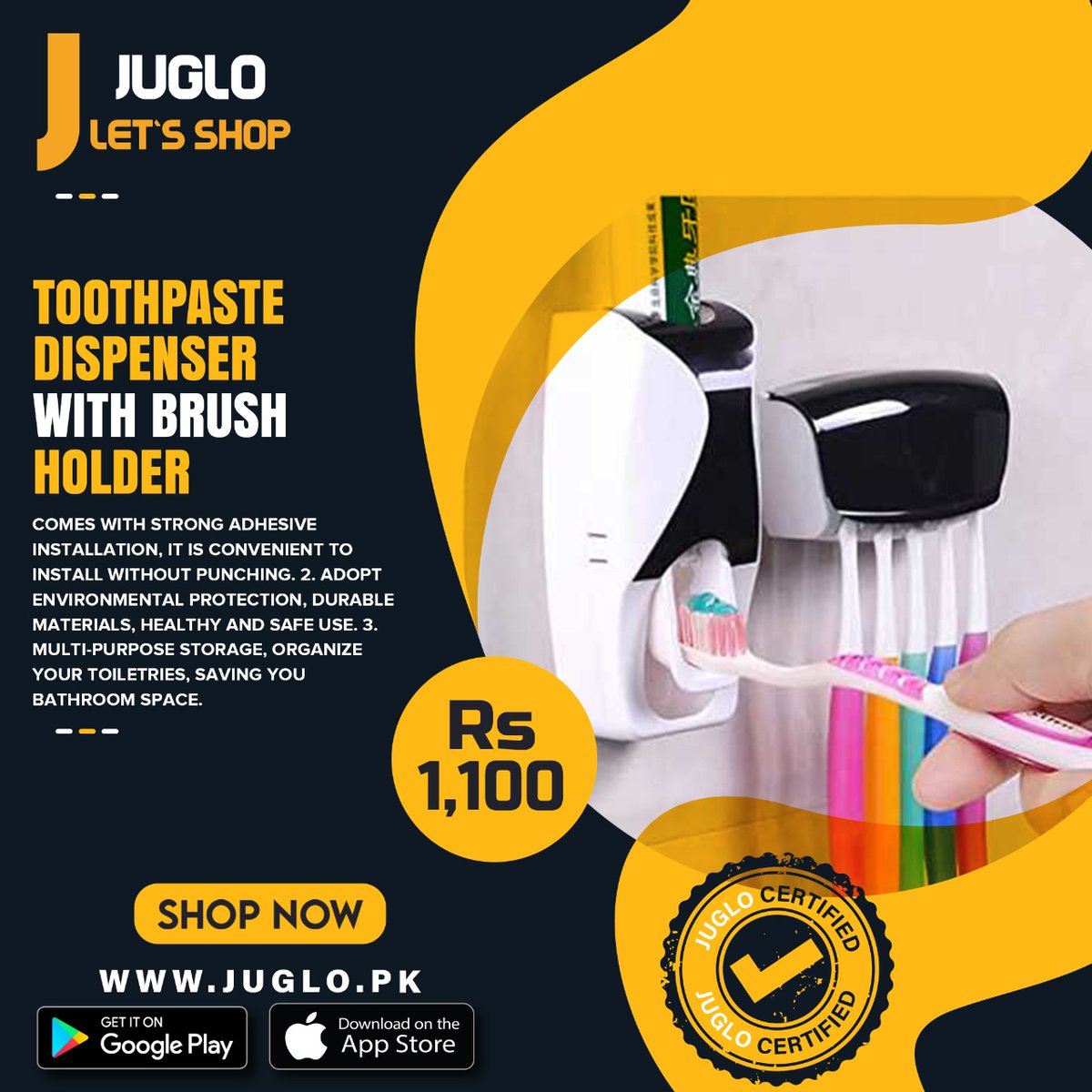 Easy to Install, High Quality and Durable  TOOTHPASTE DISPENSER with TOOTHBRUSH HOLDER is available On 'Juglo' at Very Affordable Price...
juglo.pk/buy-2-pics-bat…
#juglopk #shopping #onlineshopping #ToothbrushHolder #toothpastedispenser