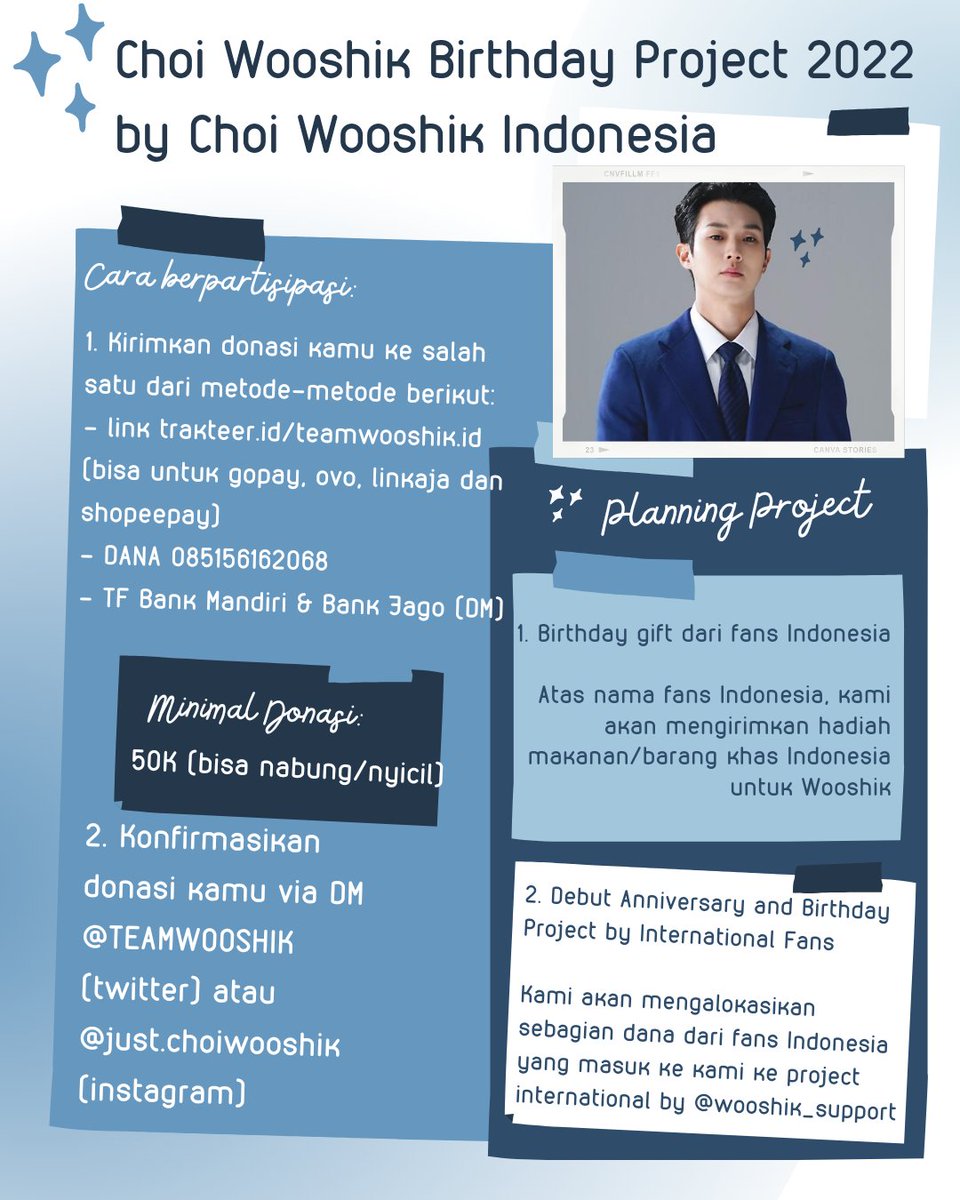 TEAMWOOSHIK's tweet photo. [RT] — Choi Wooshik Birthday Project 2022 🇮🇩

💰 https://t.co/iPpLRHczzO, DANA, TF Bank
📝 Dengan ikutan birthday project bersama Indonesia fans, kamu otomatis ikut berpartisipasi pada project international juga!
🗓 donasi ditutup 15 Maret 2022

DM for tanya2
#ChoiWooShik #최우식 https://t.co/QaXJyYAzD0