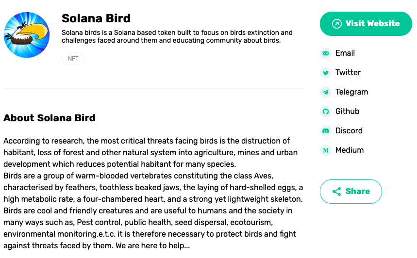 #SolanaProject 👏👏👏 #SolanaBird 
Next <a href="/coingecko/">CoinGecko</a> and <a href="/CoinMarketCap/">CoinMarketCap</a> 
solanaproject.com/#/project/324
#Airdrop #Solana #SolanaNFTs #SolanaCommunity #listing