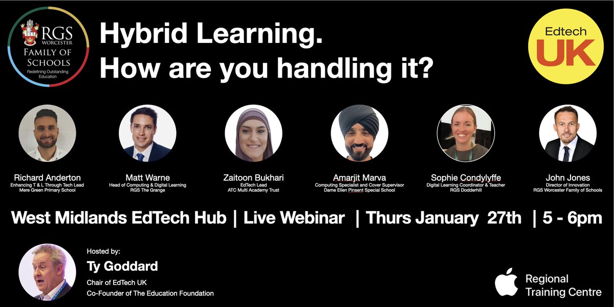 The RGS Worcester Family of Schools is delighted to announce the next West Midlands EdTech Hub Event: a discussion on 'Hybrid Learning: How are you handling it?'

Book your place: https://t.co/g8fMzFVpwP… 