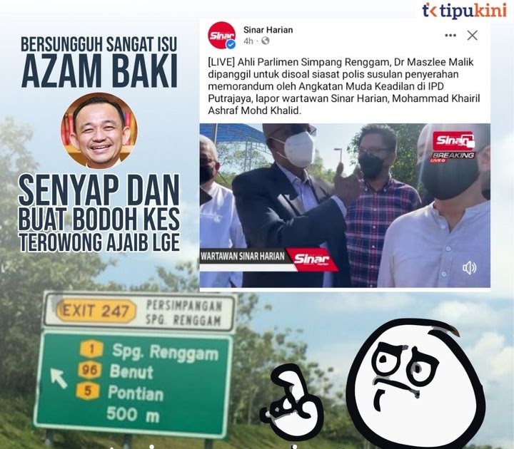 tipukini's tweet photo. Maszlee Malek Dipanggil Untuk Siasatan MP Simpang Renggam dipanggil oleh PDRM untuk siasatan berhubung isu penyerahan memorandu... https://t.co/Md3xMan0sO https://t.co/axWM60Czwq