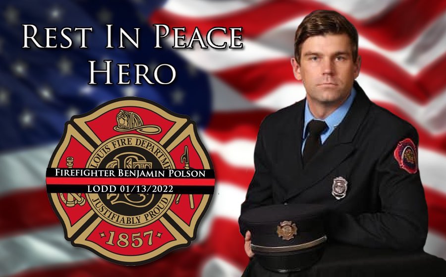ToledoFire's tweet photo. Today our thoughts &amp; prayers are with the men &amp; women of the @STLFireDept who mourn the loss of FF Benjamin Polson who died in the line of duty yesterday while fighting a house fire. We pray for their brother who was critically injured at the same incident. Rest In Peace Hero https://t.co/dnO77D3Xld