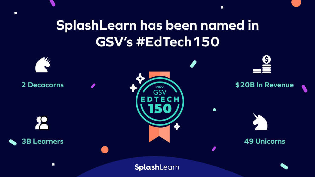 SplashLearn's tweet photo. 2021 was a remarkable year for us - we added 7 million new learners!
This year @gsvventures evaluated over 3,000 companies and named SplashLearn in the list of top 150 companies in digital learning!
Read about it here https://t.co/MbshCo6V8I
#EdTEch150 #ASUGSVSummit https://t.co/pMKpOBHUF5