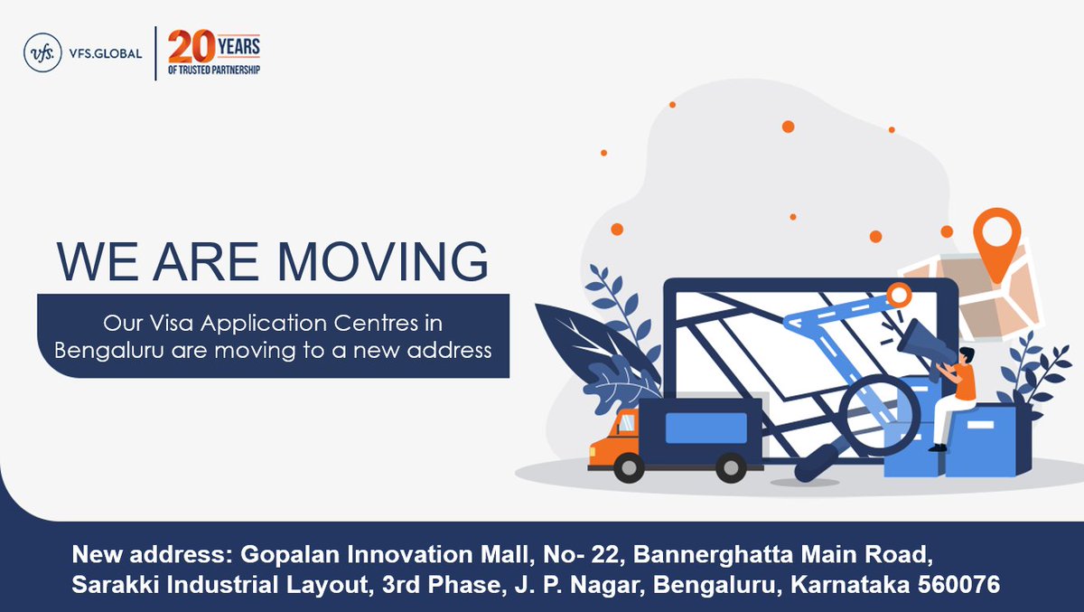 VFSGlobal's tweet photo. We are moving!
From 17 Jan 2022, customers in Bengaluru, India, can visit our new Visa Application Centre located at Gopalan Innovation Mall, No- 22, Bannerghatta Main Road, Sarakki Industrial Layout, 3rd Phase, J. P. Nagar, Bengaluru, Karnataka-76.
Visit: https://t.co/UUhveckOCk https://t.co/noS6zkzx0L