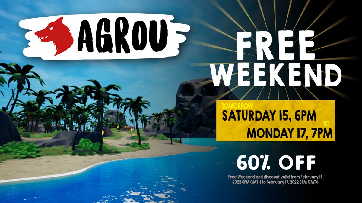 📢 Tomorrow is the first FREE WEEKEND 📢
The opportunity to test Agrou, you and your friends, from Saturday 15, 6pm to Monday 17, 7pm 📅

The game is 60% off (€1,59) until the end of the free weekend 💸
➡️ store.steampowered.com/app/1305420/Ag…