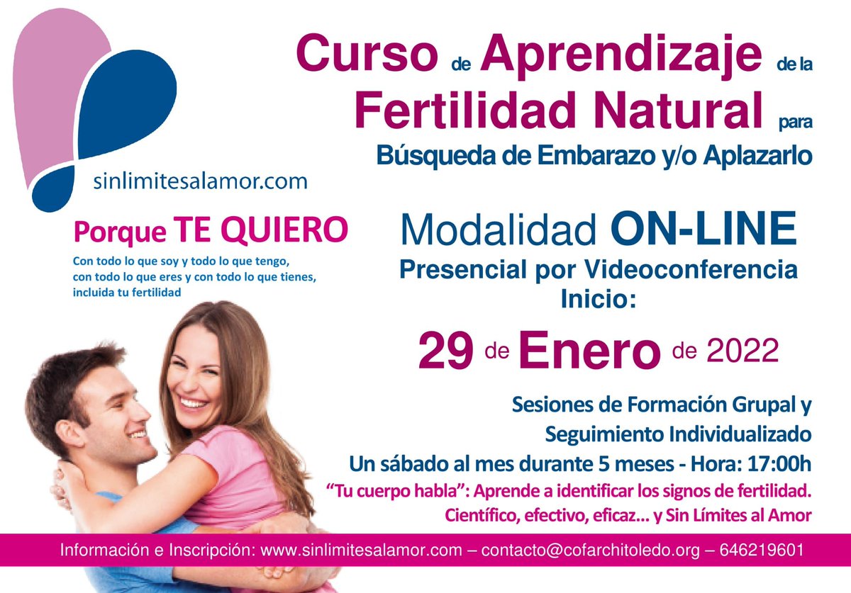 Nuevo Curso Aprendizaje

ℹ️Conoce lenguaje del cuerpo
ℹ️Identifica los signos de #Fertilidad
ℹ️Para buscar/aplazar embarazo

Para #Novios y #Matrimonios que quieren vivir 👩‍❤️‍👨 Entrega Total🥰😘

18 años de experiencia
Seguimiento Individualizado
ℹ️ +Info: sinlimitesalamor.com💓