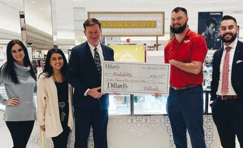 Presented check from Dillard's to Sam Kuhnert and NubAbility Athletics Wed.  Dillard's stores in five states teamed w/Kendra Scott to raise $16,115. The donation will send 32 limb different/amputee children to NubAbility camps this summer. #NubAbility #southernillinois #duquoinil