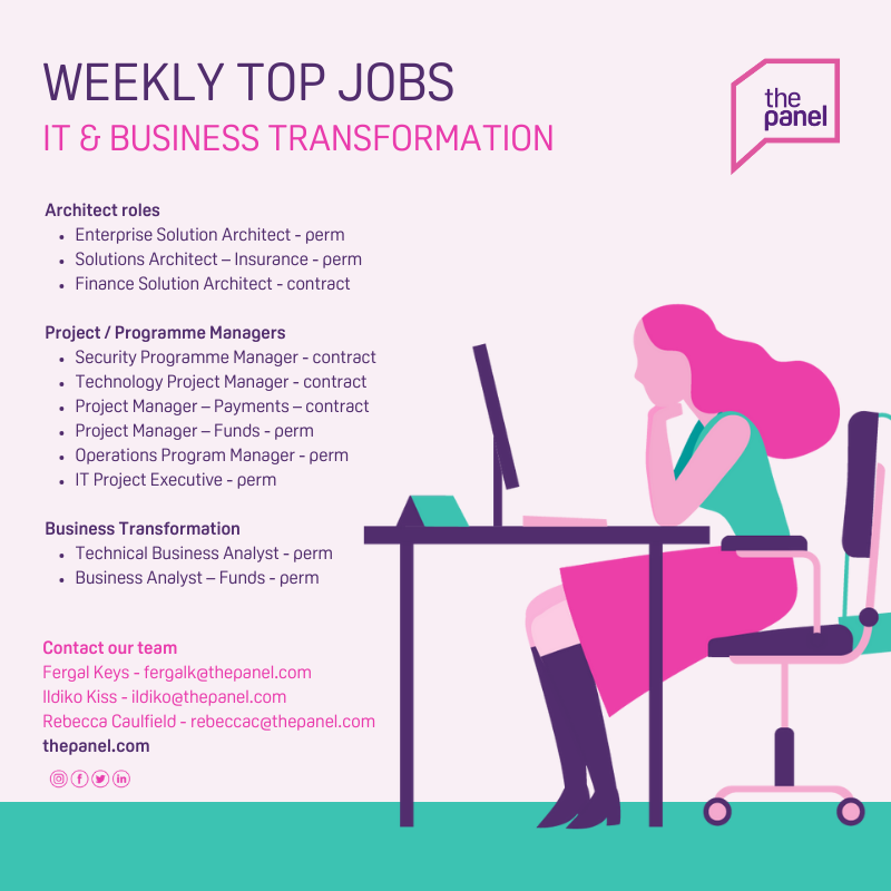 AdsWatDub's tweet photo. New from the team! ThePanelDublin: Our IT & Business Transformation team currently has a number of new roles available >>https://t.co/EqX06p9kem<<
To find out more about these roles contact our team today.
#jobfairy #itjobs #architectjobs #projectmanag… https://t.co/HfccIo5Ud1