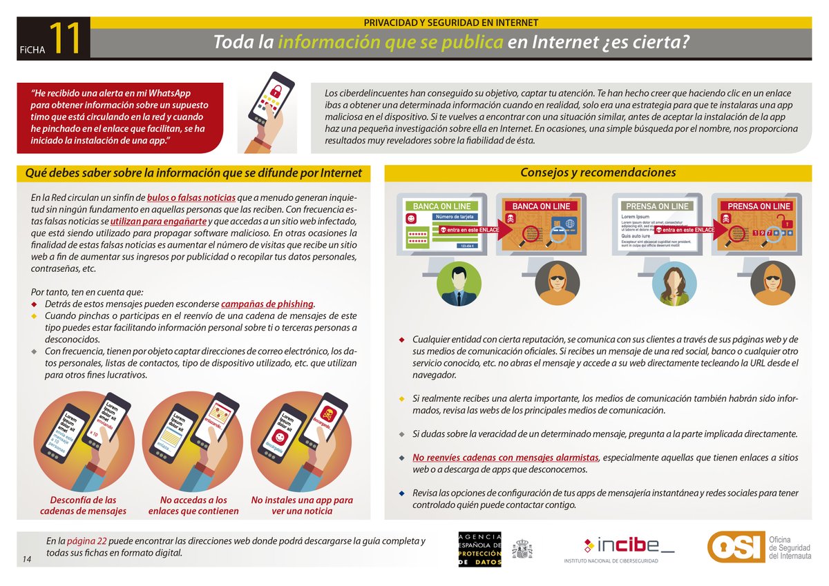No todo lo que se publica en Internet es cierto. Un mensaje impactante o alarmista ‼ puede ser utilizado por los ciberdelincuentes como cebo para robar tus datos personales. #ProtegeTusDatos con estos consejos. Más info aquí: aepd.es/sites/default/…