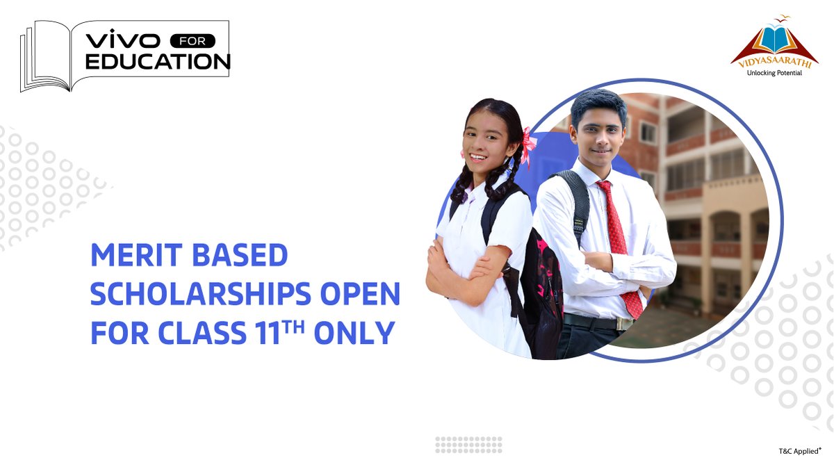Vidyasaarathi's tweet photo. @vivo_India presents #vivoForEducation Merit Based #Scholarship #program  The beneficiaries of this program will be awarded with not only a scholarship reward but also with a brand new vivo #smartphone to #support their #onlineeducation #ApplyNow https://t.co/jAa453iSfK