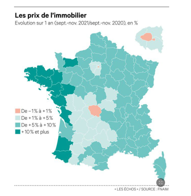 #Immobilier une carte très parlante sur les hausses de prix des logements anciens en France, avec des records sur toute la façade ouest - Une fois n'est pas coutume, Paris se distingue par sa modération... aux côtés de la Creuse lesechos.fr/industrie-serv…