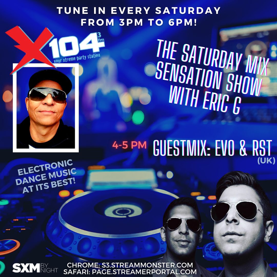 evoandrst's tweet image. Check out our guest mix with our old school DJ friend Eric G this Saturday exclusively on X 104.3 FM (SXM)