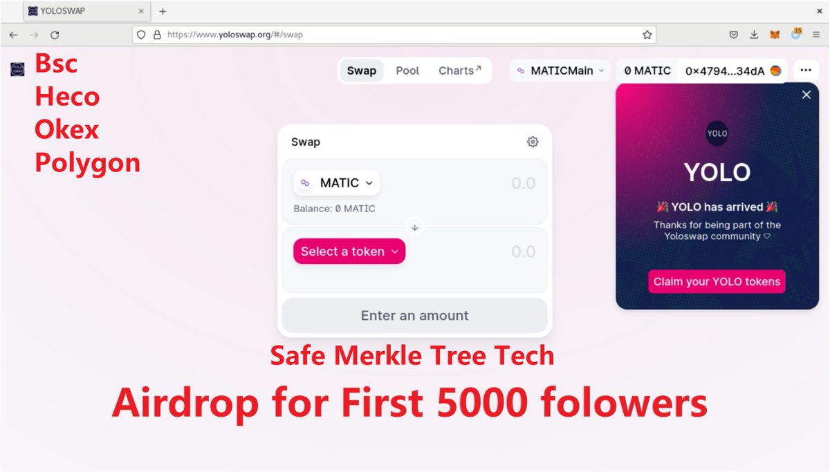 We increase the second #Airdrop to our first 5000 followers!

🚩Follow &amp; Retweet
🚩Comment your #ETH address
🚩Tag 2 friends
🚩Claim when  second #airdrop begin

😍yoloswap.org