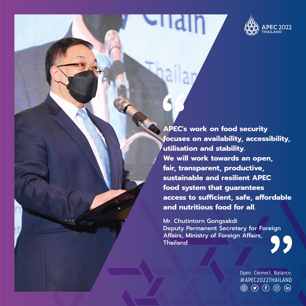 Hilights from the opening remarks by Mr.@Chutintorn_Sam, Deputy Permanent Secretary of @MFAThai at the “APEC Workshop on Enhancing Green MSMEs’ Competitiveness for a Sustainable and Inclusive Asia – Pacific: Food Sector Waste Reduction in Food Supply Chain” #APEC2022THAILAND