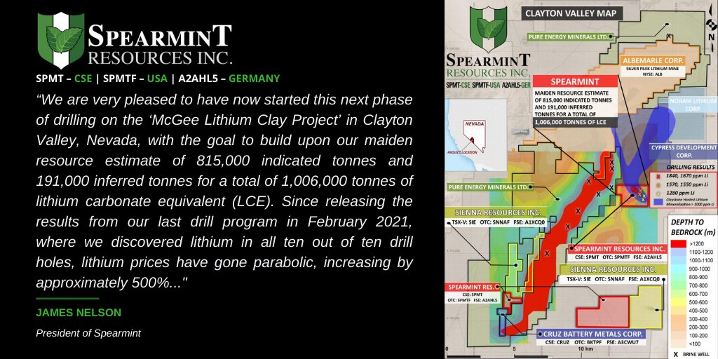 AdelaydeExp's tweet photo. Spearmint (#CSE: $SPMT | USA: $SPMTF | GERMANY: $A2AHL5) Commences Drilling on the McGee #LithiumClay Project in #ClaytonValley, #Nevada [https://t.co/cigc8Aagxv] #lithium @elonmusk $tesla $lac $alb $sli $slb $cyp $cydvf $liacf $li $nlc $ntthf $pe $pemif $lcid $nio $pll $rivn https://t.co/ud4IJKyPEs