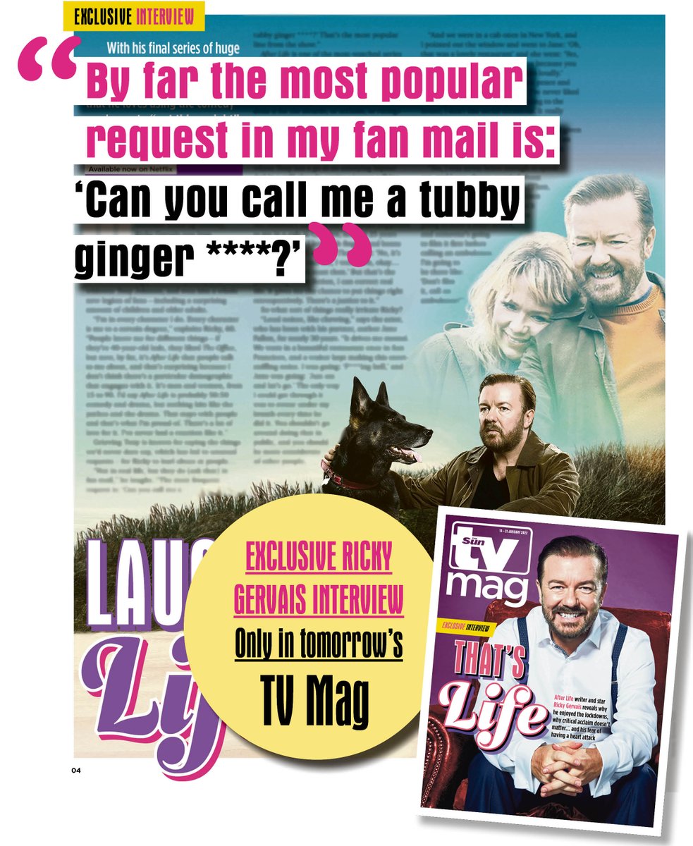 TheSunTVMagEd's tweet image. Ep 6 of #AfterLife3 though...😢Find out what motivates @rickygervais and why he loves "correcting real life" in the comedy-drama in tomorrow's #TVMag